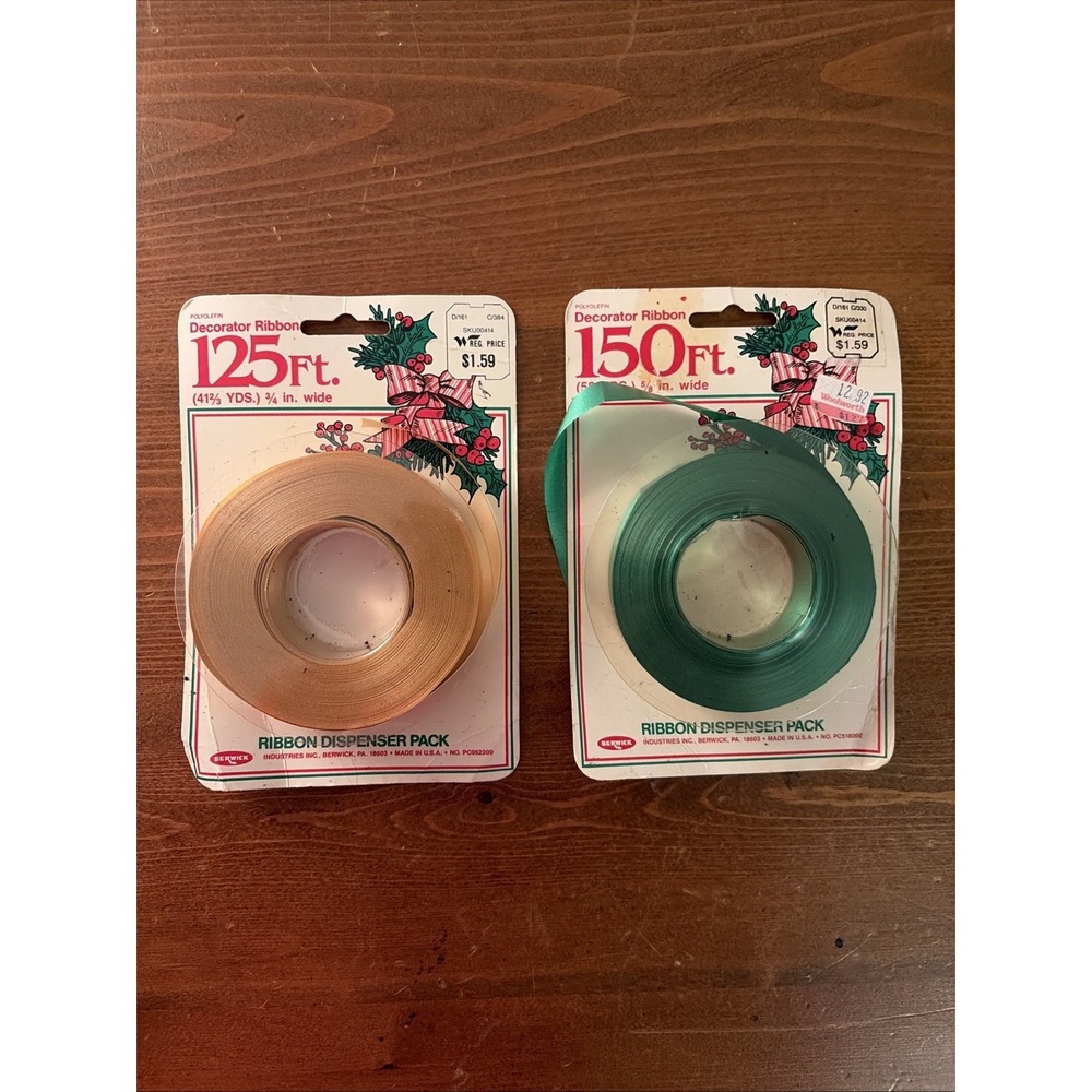VINTAGE BERWICK DECORATOR RIBBON DISPENSER‎ PACK Green & Gold